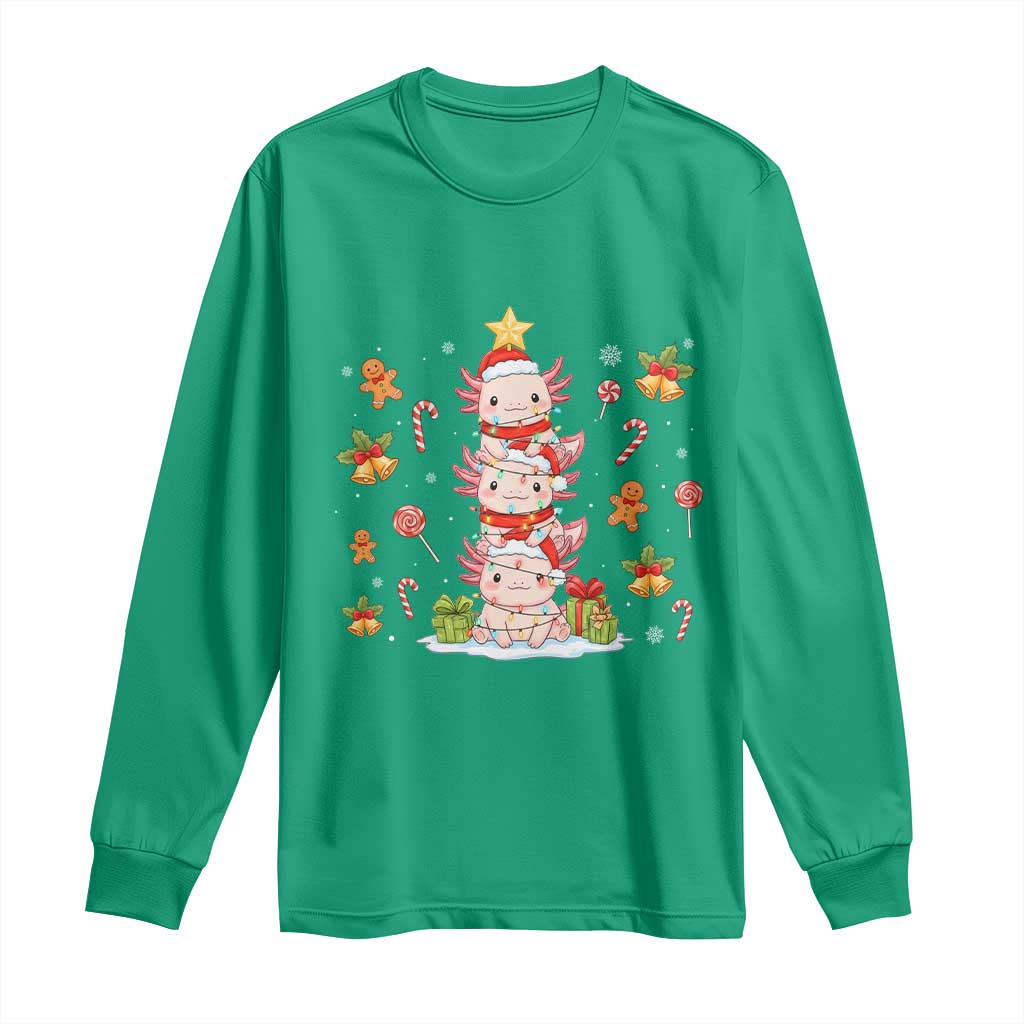 Funny Christmas Kawaii Axolotl Xmas Tree Long Sleeve Shirt TS11 Irish Green Print Your Wear
