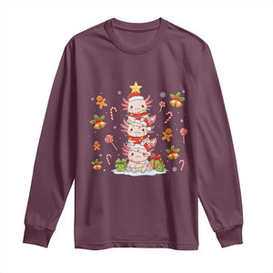 Funny Christmas Kawaii Axolotl Xmas Tree Long Sleeve Shirt TS11 Maroon Print Your Wear