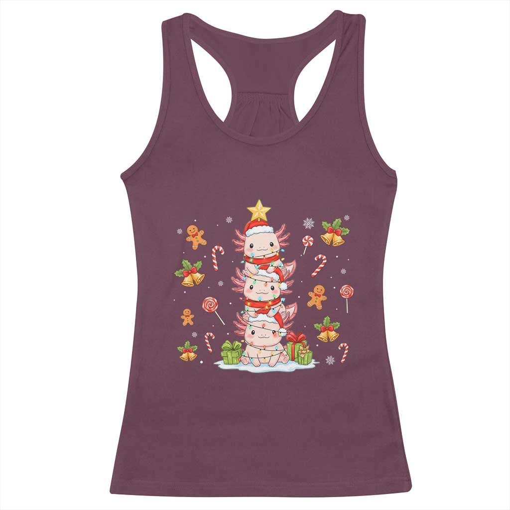 Funny Christmas Kawaii Axolotl Xmas Tree Racerback Tank Top TS11 Maroon Print Your Wear