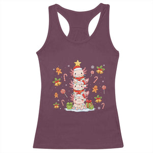 Funny Christmas Kawaii Axolotl Xmas Tree Racerback Tank Top TS11 Maroon Print Your Wear