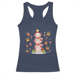 Funny Christmas Kawaii Axolotl Xmas Tree Racerback Tank Top TS11 Navy Print Your Wear