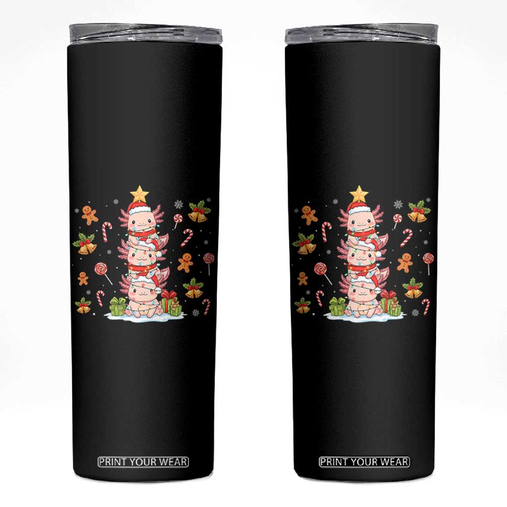 Funny Christmas Kawaii Axolotl Xmas Tree Skinny Tumbler TS11 Black Print Your Wear