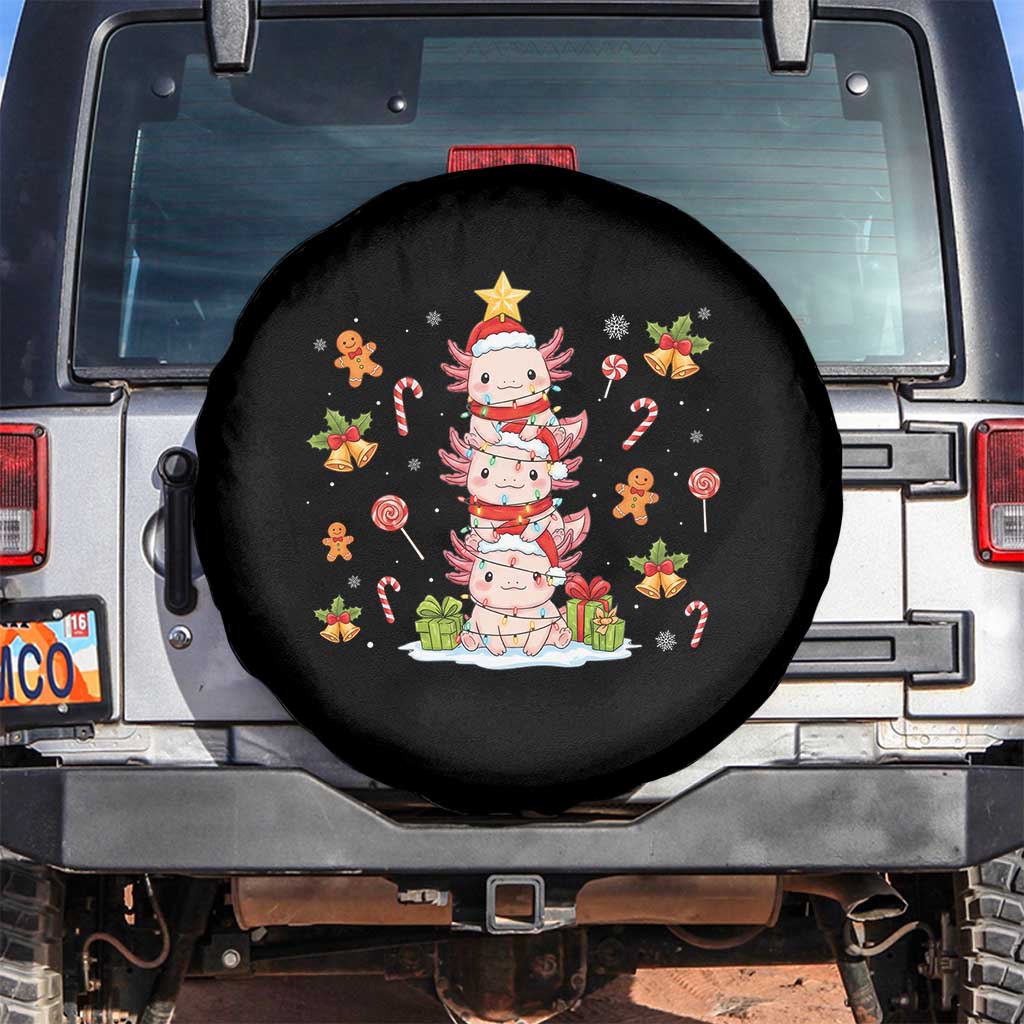 Funny Christmas Kawaii Axolotl Xmas Tree Spare Tire Cover TS11 No hole Black Print Your Wear