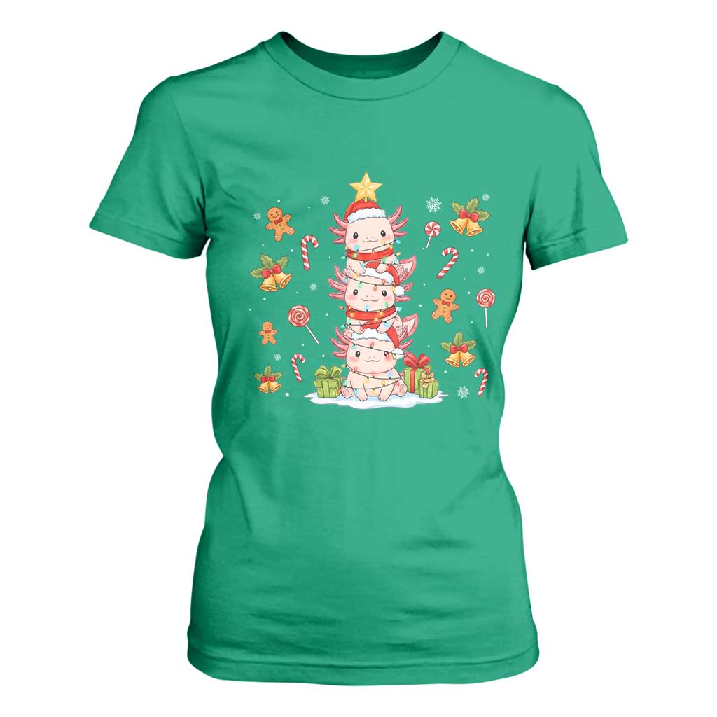 Funny Christmas Kawaii Axolotl Xmas Tree T Shirt For Women TS11 Irish Green Print Your Wear