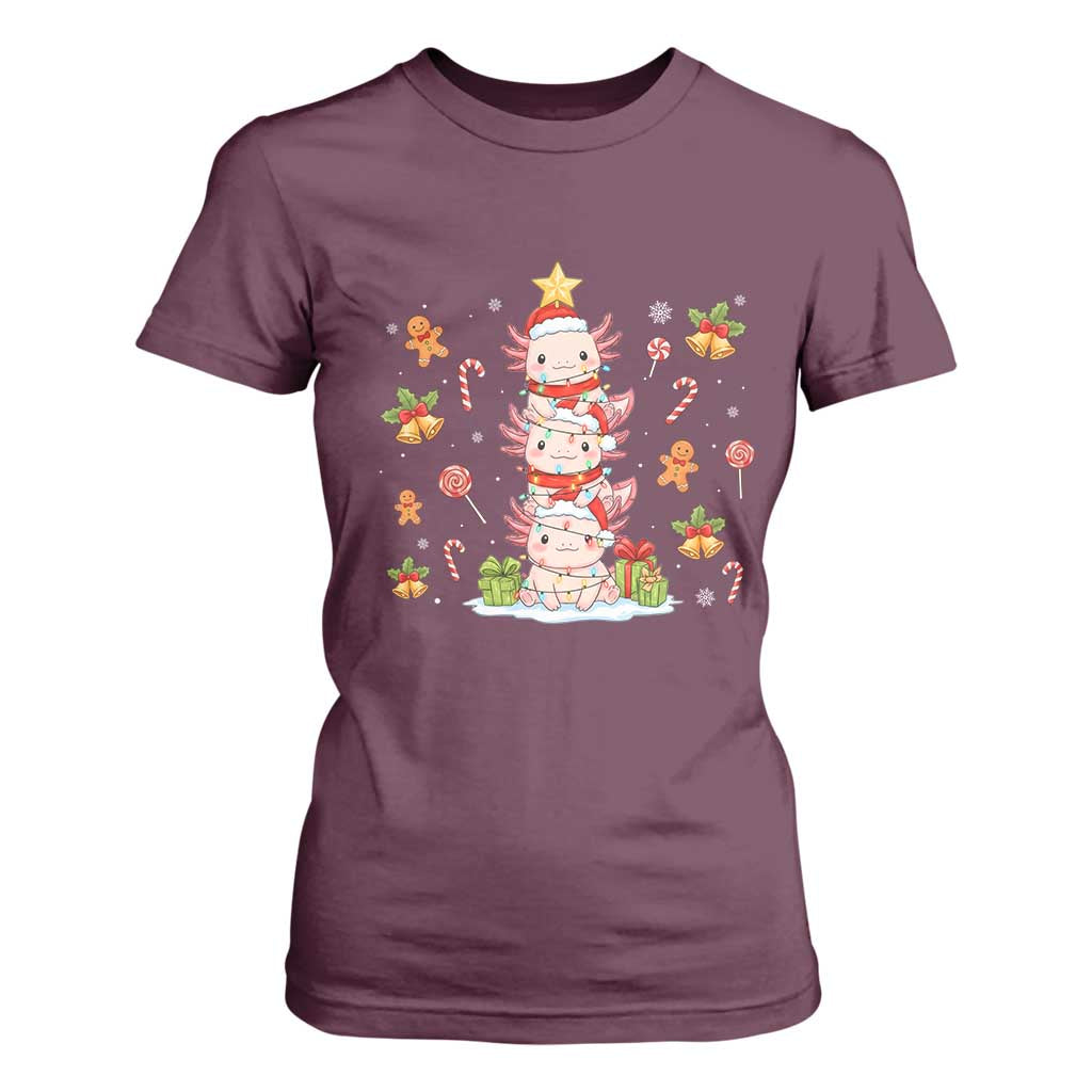 Funny Christmas Kawaii Axolotl Xmas Tree T Shirt For Women TS11 Maroon Print Your Wear
