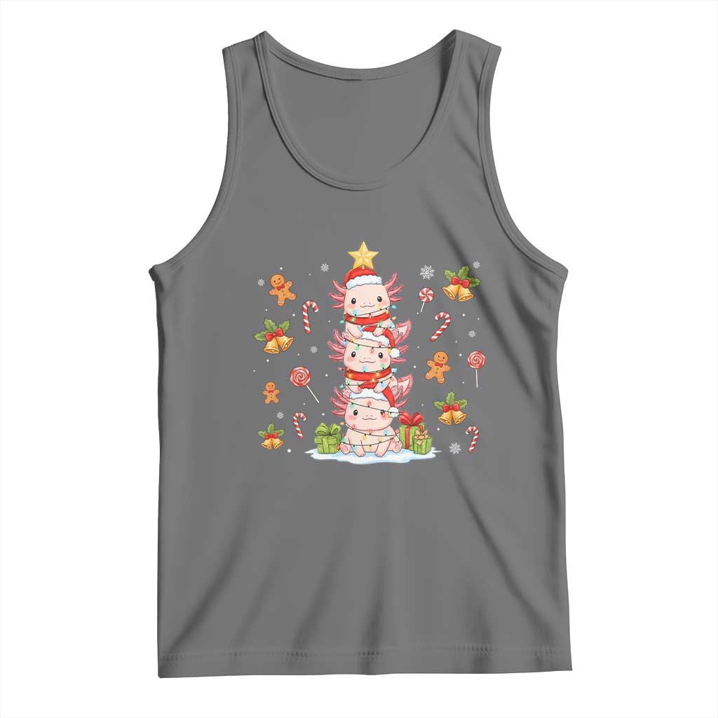 Funny Christmas Kawaii Axolotl Xmas Tree Tank Top TS11 Black Heather Print Your Wear