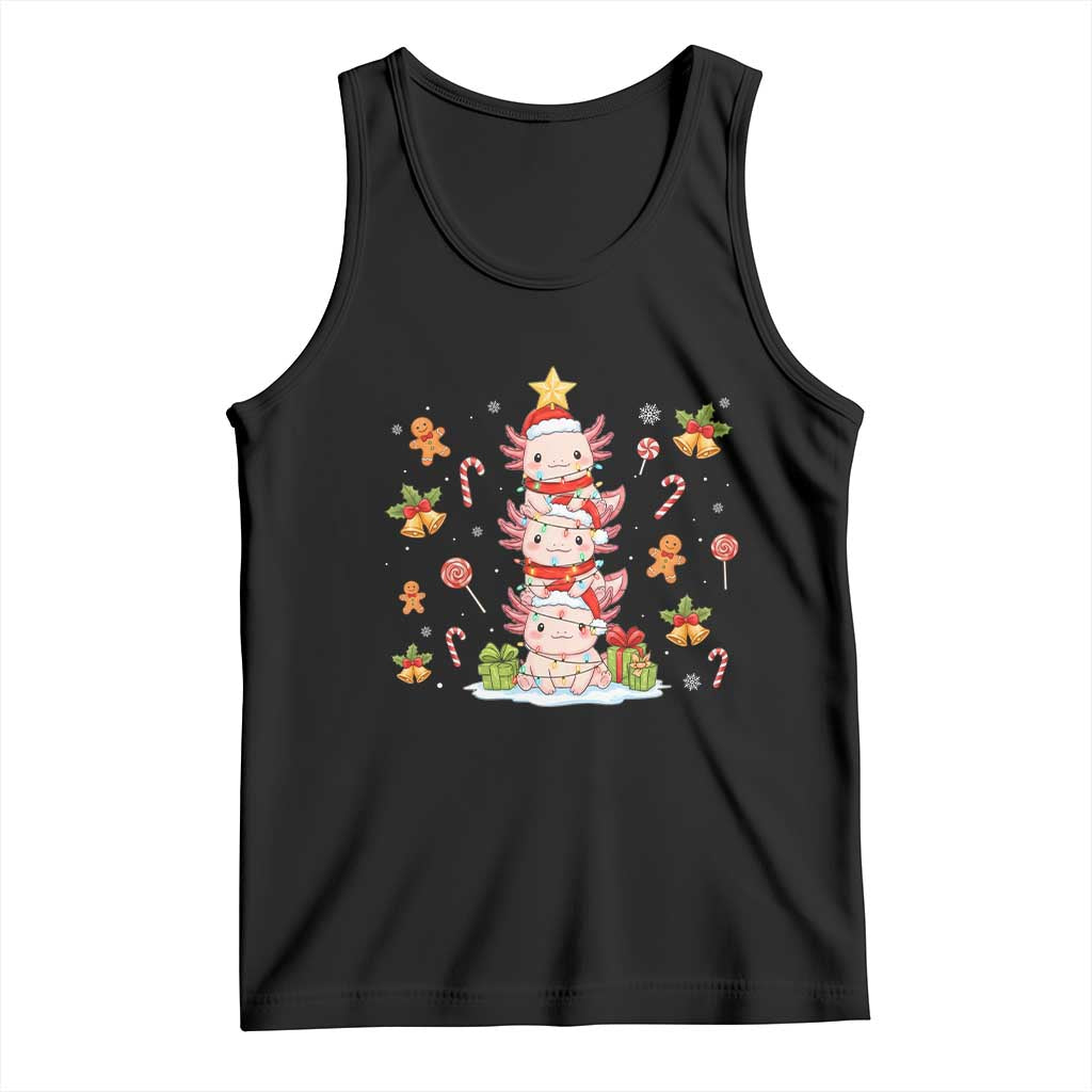 Funny Christmas Kawaii Axolotl Xmas Tree Tank Top TS11 Black Print Your Wear