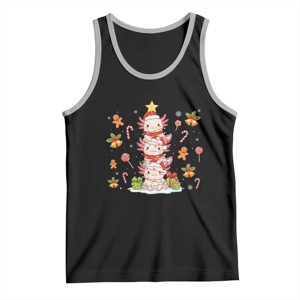 Funny Christmas Kawaii Axolotl Xmas Tree Tank Top TS11 Black Athletic Heather Print Your Wear