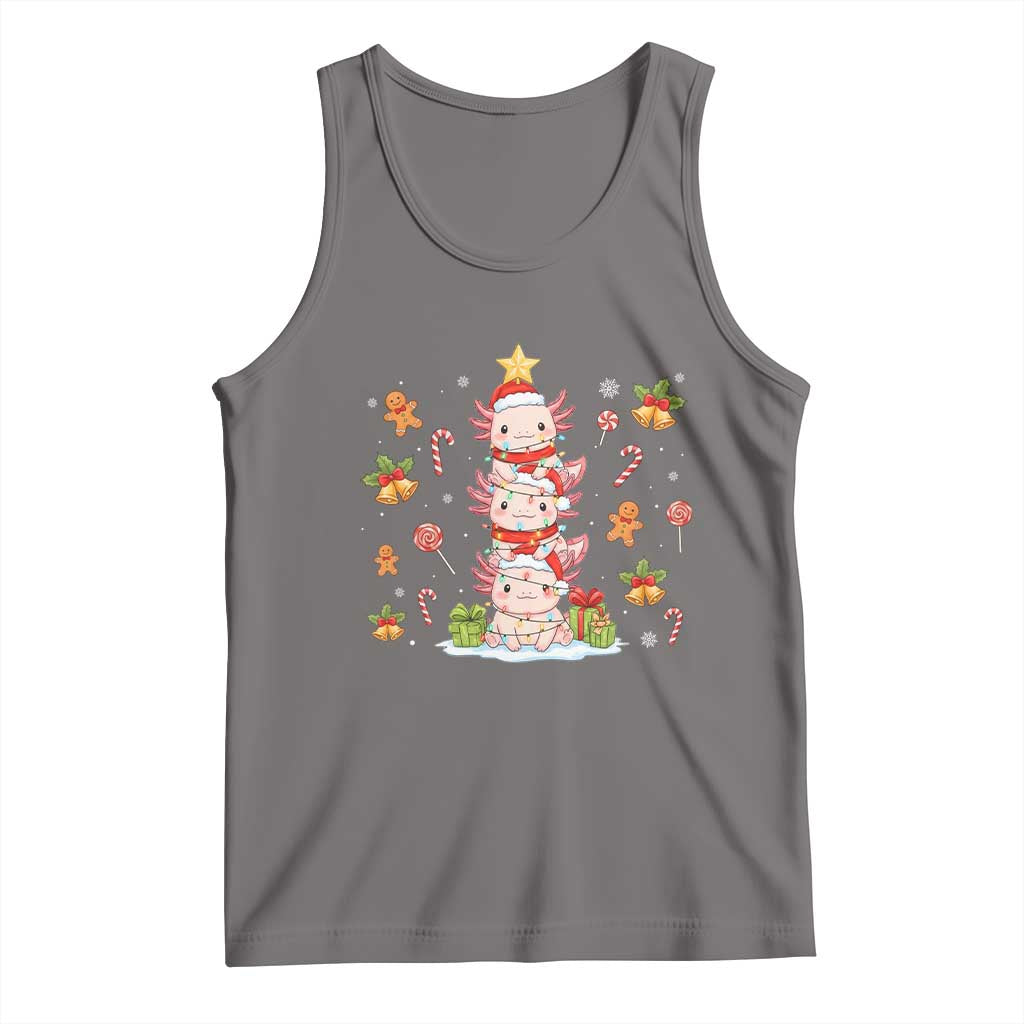Funny Christmas Kawaii Axolotl Xmas Tree Tank Top TS11 Deep Heather Print Your Wear