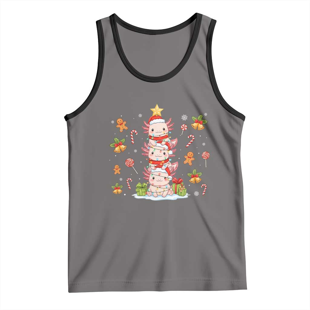 Funny Christmas Kawaii Axolotl Xmas Tree Tank Top TS11 Deep Heather Black Print Your Wear