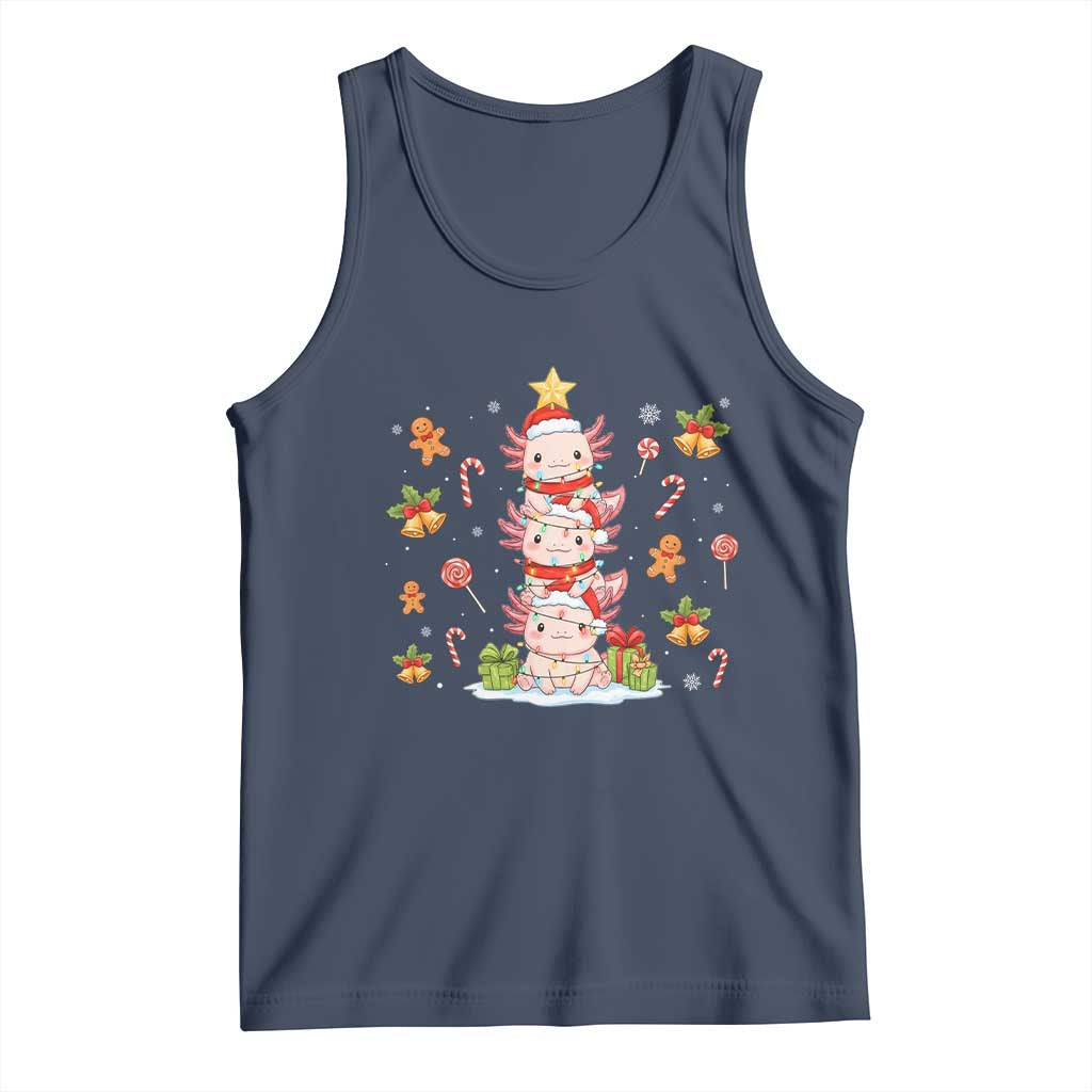 Funny Christmas Kawaii Axolotl Xmas Tree Tank Top TS11 Navy Print Your Wear