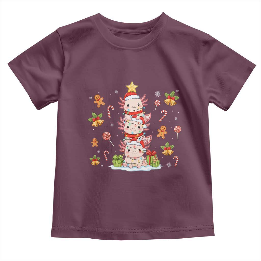 Funny Christmas Kawaii Axolotl Xmas Tree Toddler T Shirt TS11 Maroon Print Your Wear