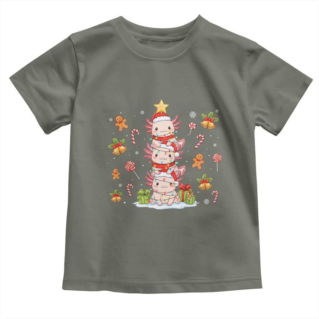Funny Christmas Kawaii Axolotl Xmas Tree Toddler T Shirt TS11 Military Green Print Your Wear
