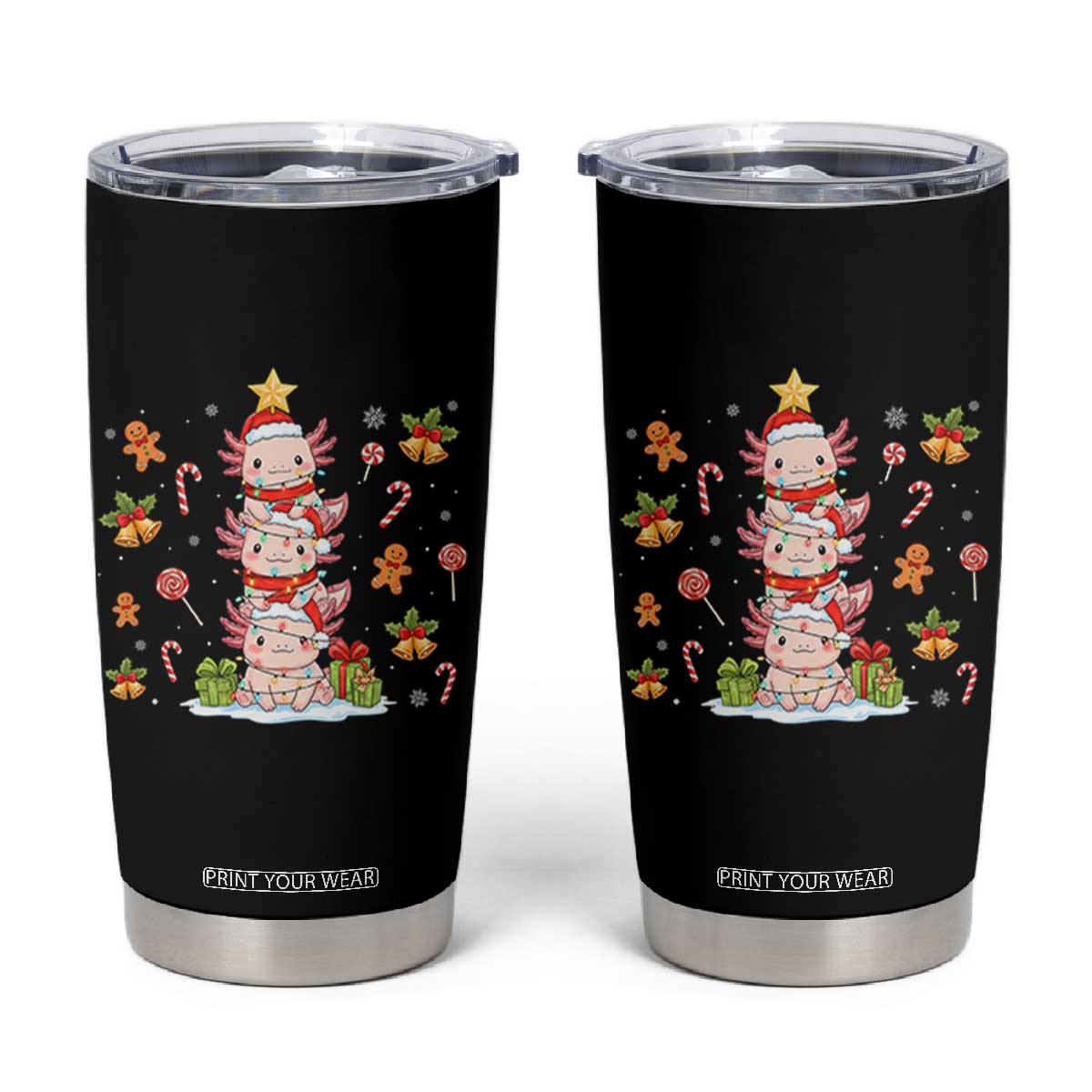 Funny Christmas Kawaii Axolotl Xmas Tree Tumbler Cup TS11 Black Print Your Wear