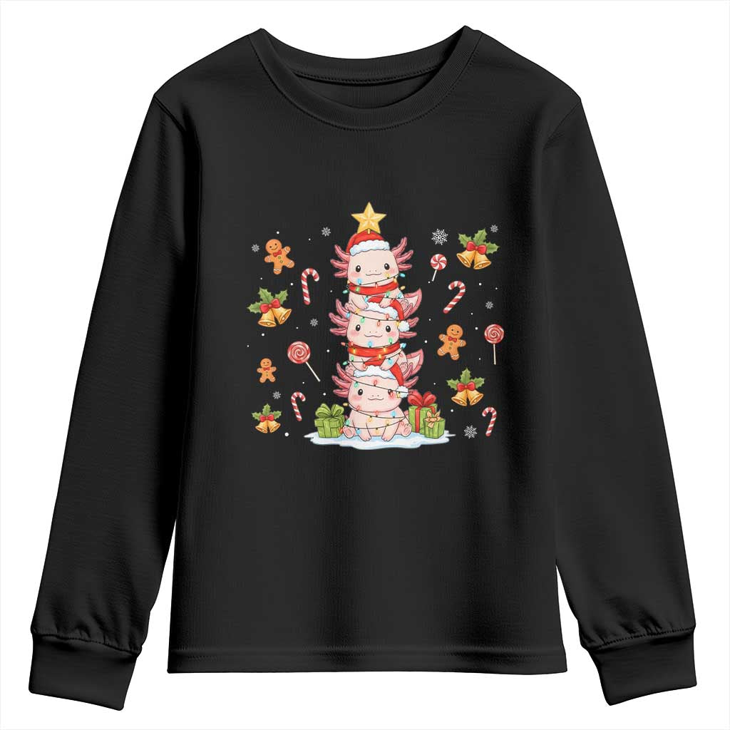 Funny Christmas Kawaii Axolotl Xmas Tree Youth Sweatshirt - Print Your Wear
