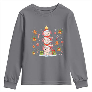Funny Christmas Kawaii Axolotl Xmas Tree Youth Sweatshirt TS11 Charcoal Print Your Wear