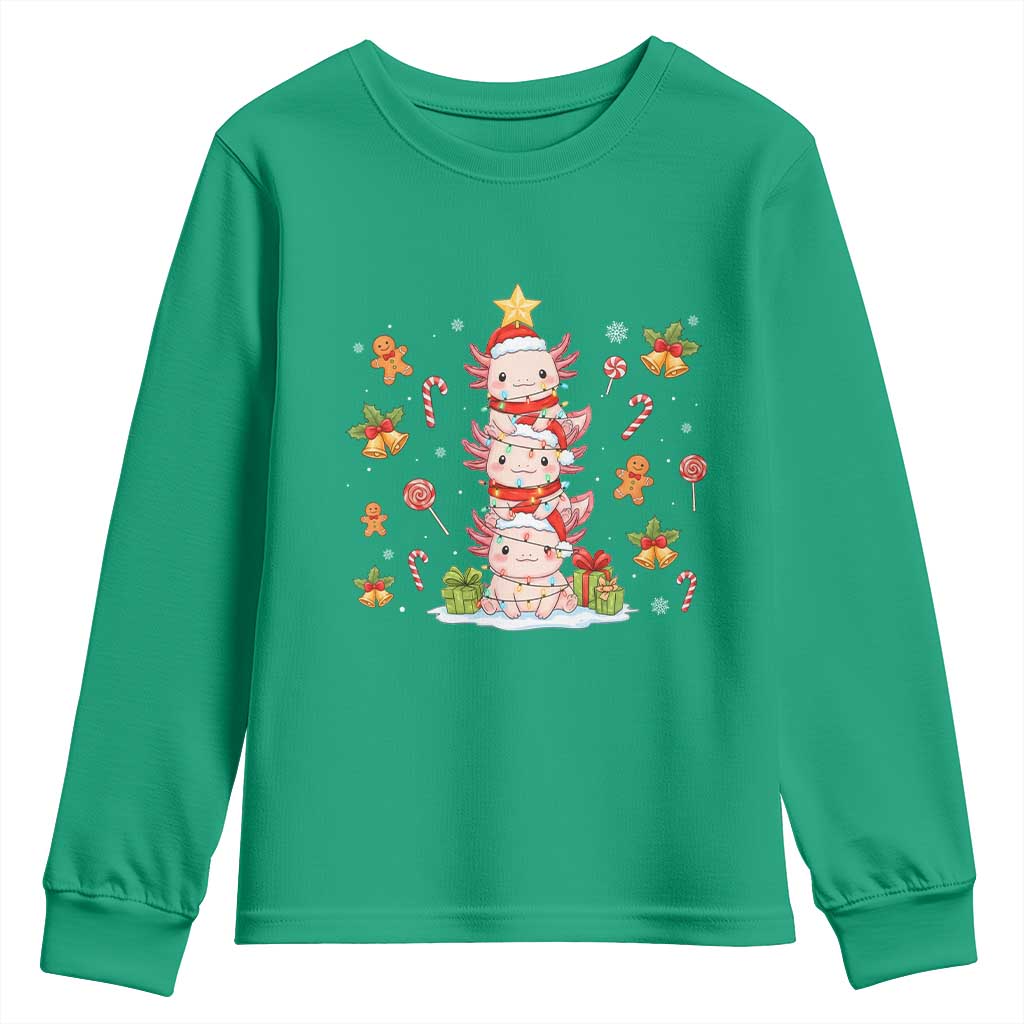 Funny Christmas Kawaii Axolotl Xmas Tree Youth Sweatshirt - Print Your Wear