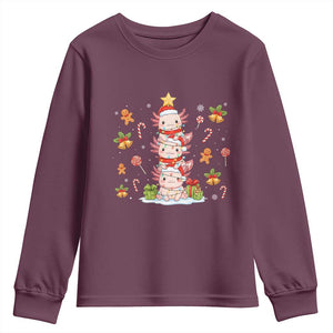Funny Christmas Kawaii Axolotl Xmas Tree Youth Sweatshirt TS11 Maroon Print Your Wear