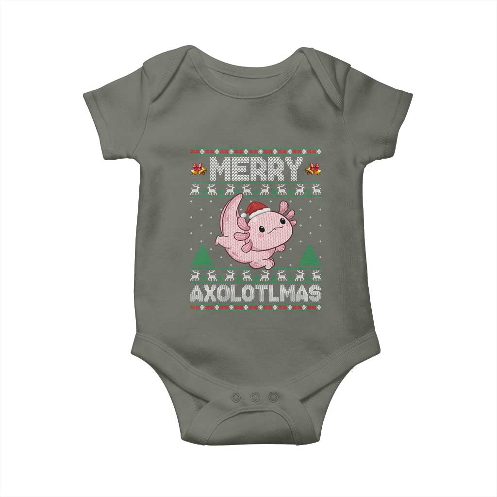 Funny Christmas Axolotl Baby Onesie Merry Axolotlmas Xmas Salamander TS11 Military Green Print Your Wear