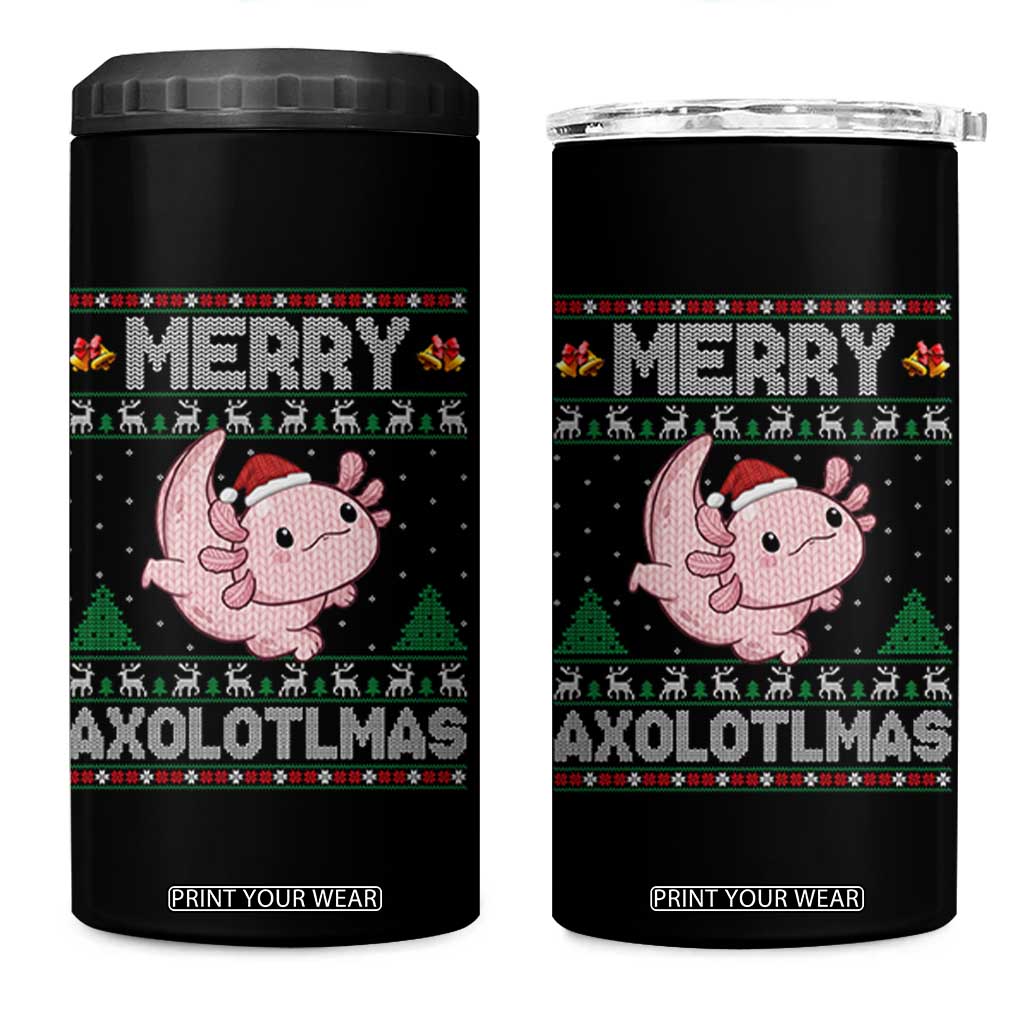 Funny Christmas Axolotl 4 in 1 Can Cooler Tumbler Merry Axolotlmas Xmas Salamander TS11 One Size: 16 oz Black Print Your Wear