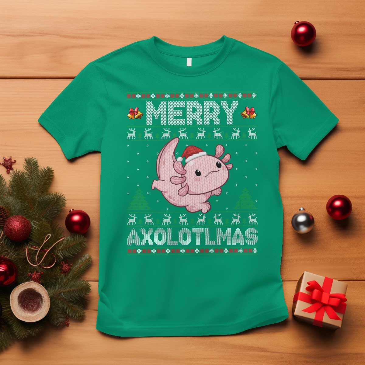 Funny Christmas Axolotl T Shirt Merry Axolotlmas Xmas Salamander TS11 Irish Green Print Your Wear