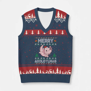 Funny Xmas Axolotl V-Neck Knit Sweater Vest Merry Axolotlmas Xmas Salamander TS11 Navy Red Print Your Wear
