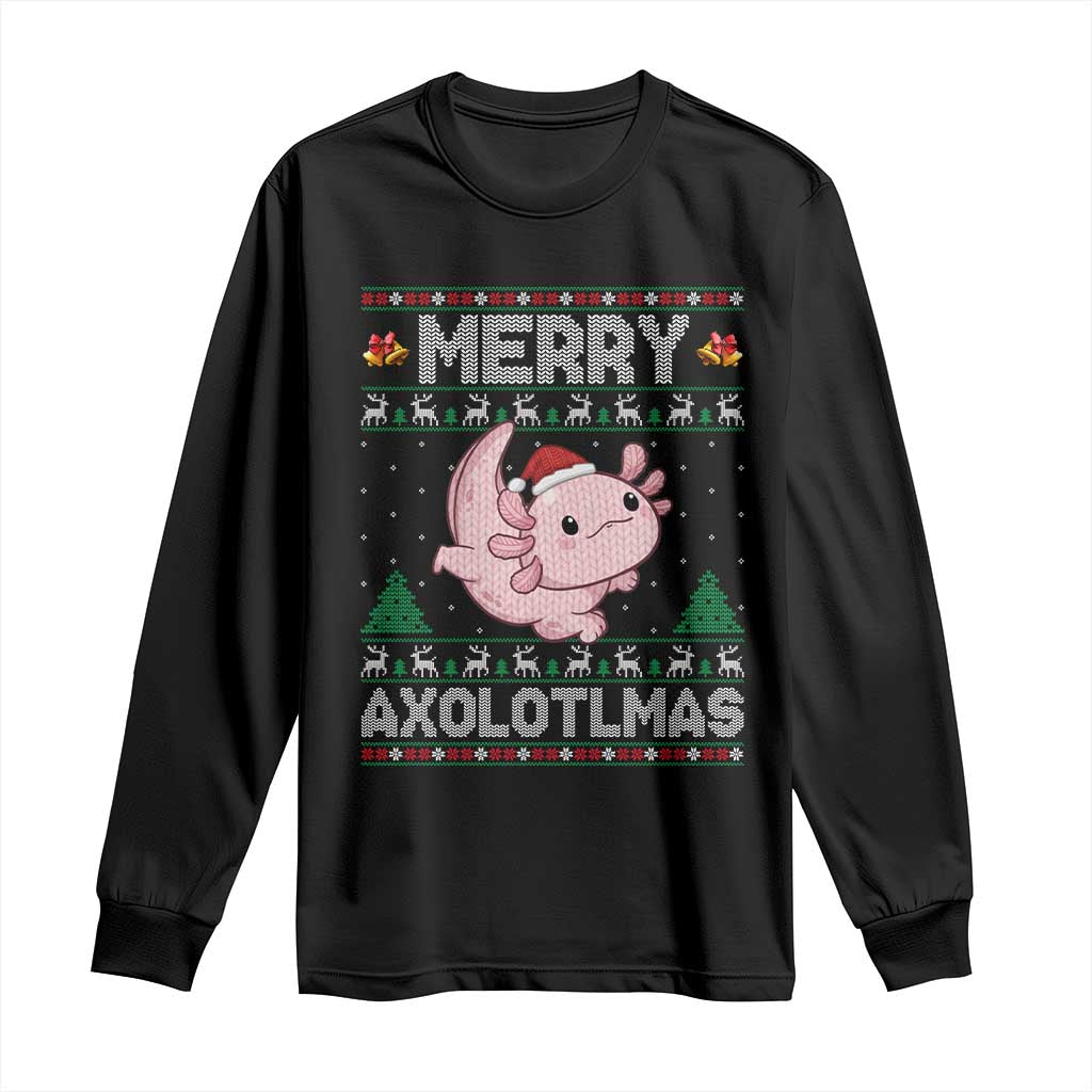 Funny Christmas Axolotl Long Sleeve Shirt Merry Axolotlmas Xmas Salamander TS11 Black Print Your Wear
