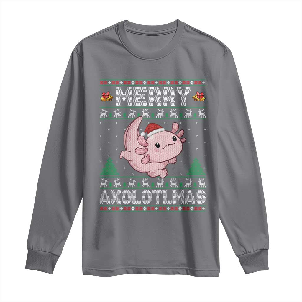 Funny Christmas Axolotl Long Sleeve Shirt Merry Axolotlmas Xmas Salamander TS11 Charcoal Print Your Wear
