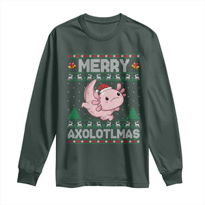 Funny Christmas Axolotl Long Sleeve Shirt Merry Axolotlmas Xmas Salamander TS11 Dark Forest Green Print Your Wear