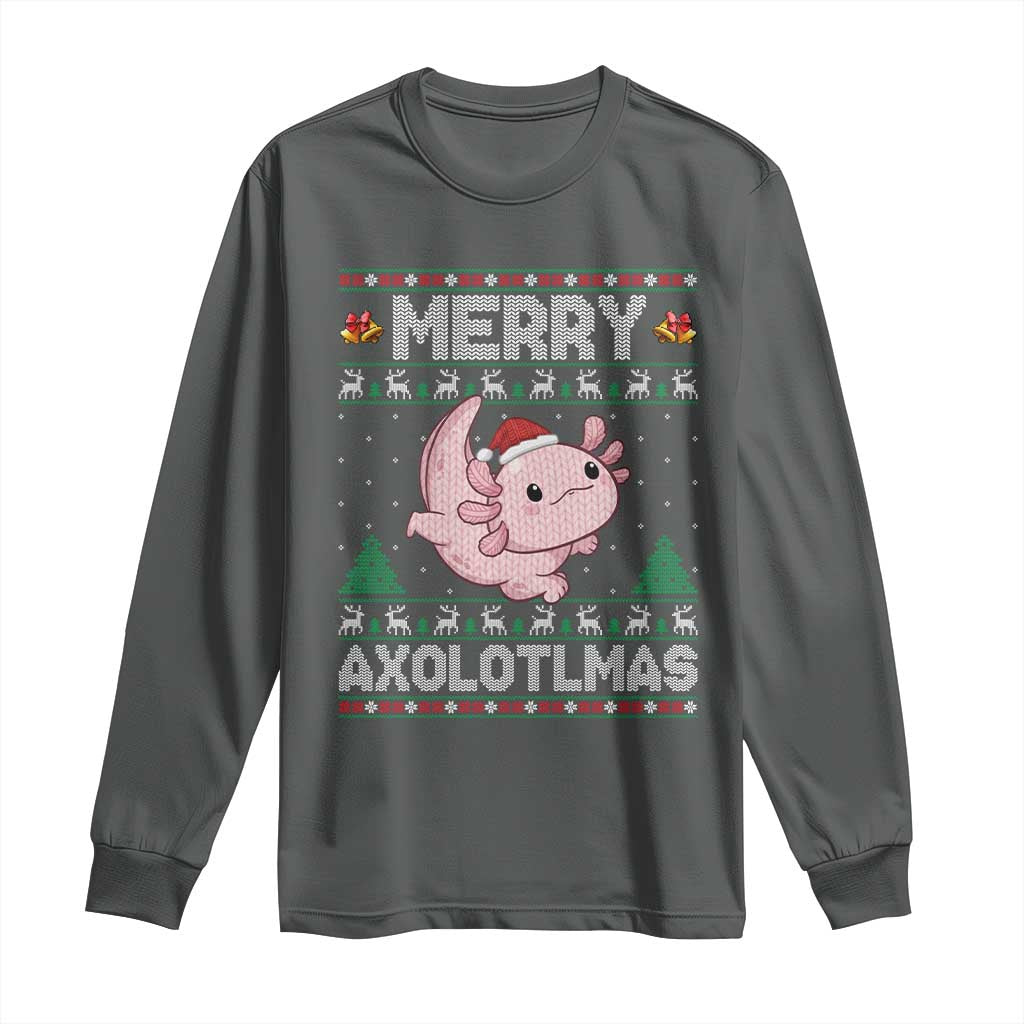 Funny Christmas Axolotl Long Sleeve Shirt Merry Axolotlmas Xmas Salamander TS11 Dark Heather Print Your Wear