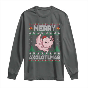 Funny Christmas Axolotl Long Sleeve Shirt Merry Axolotlmas Xmas Salamander TS11 Dark Heather Print Your Wear