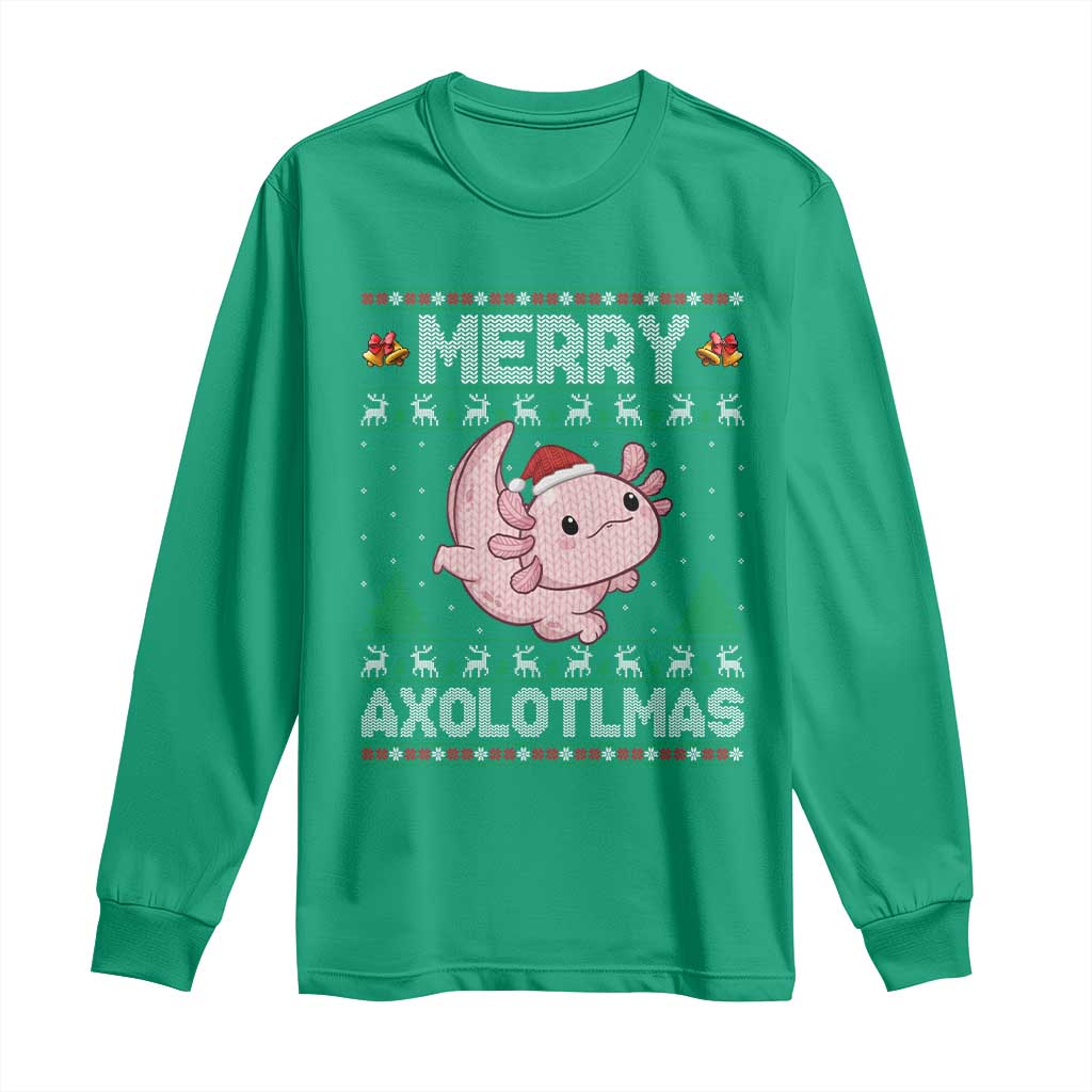 Funny Christmas Axolotl Long Sleeve Shirt Merry Axolotlmas Xmas Salamander - Print Your Wear