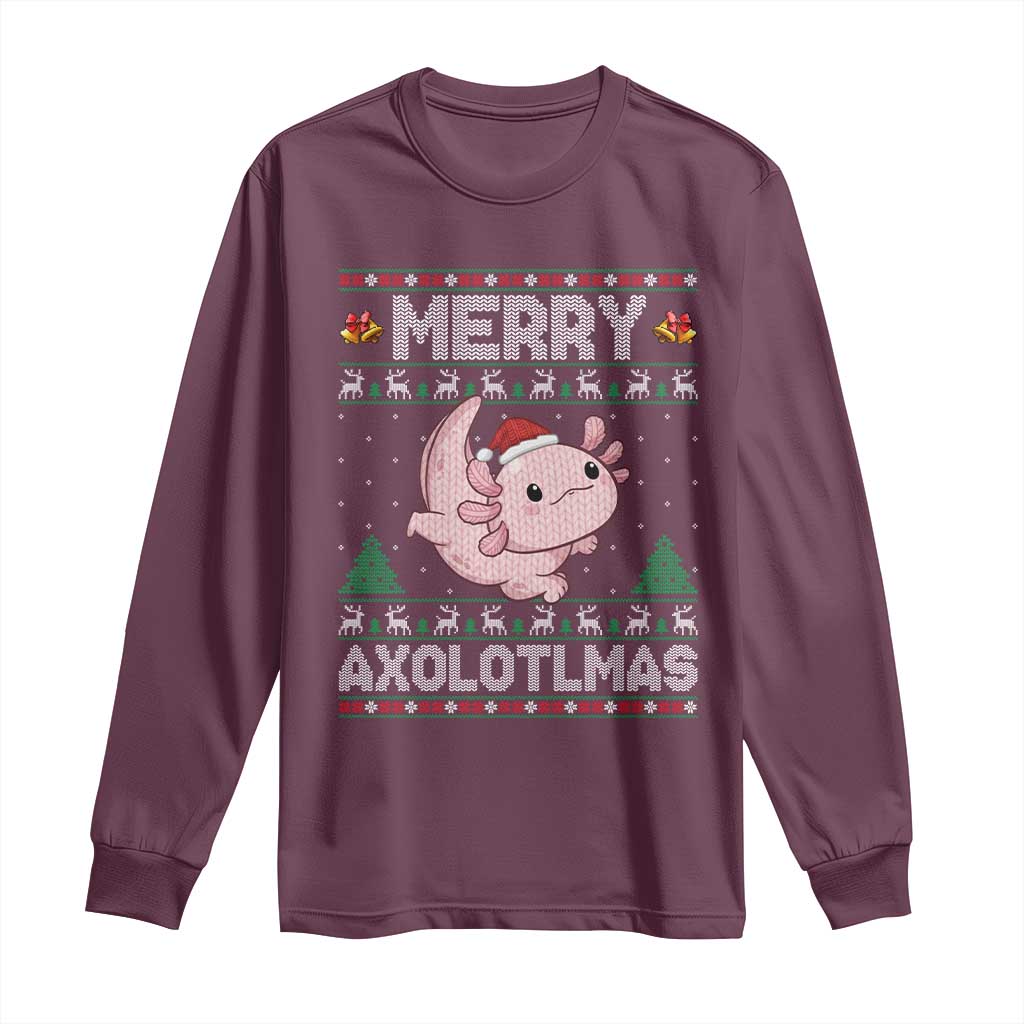 Funny Christmas Axolotl Long Sleeve Shirt Merry Axolotlmas Xmas Salamander TS11 Maroon Print Your Wear
