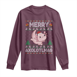 Funny Christmas Axolotl Long Sleeve Shirt Merry Axolotlmas Xmas Salamander TS11 Maroon Print Your Wear