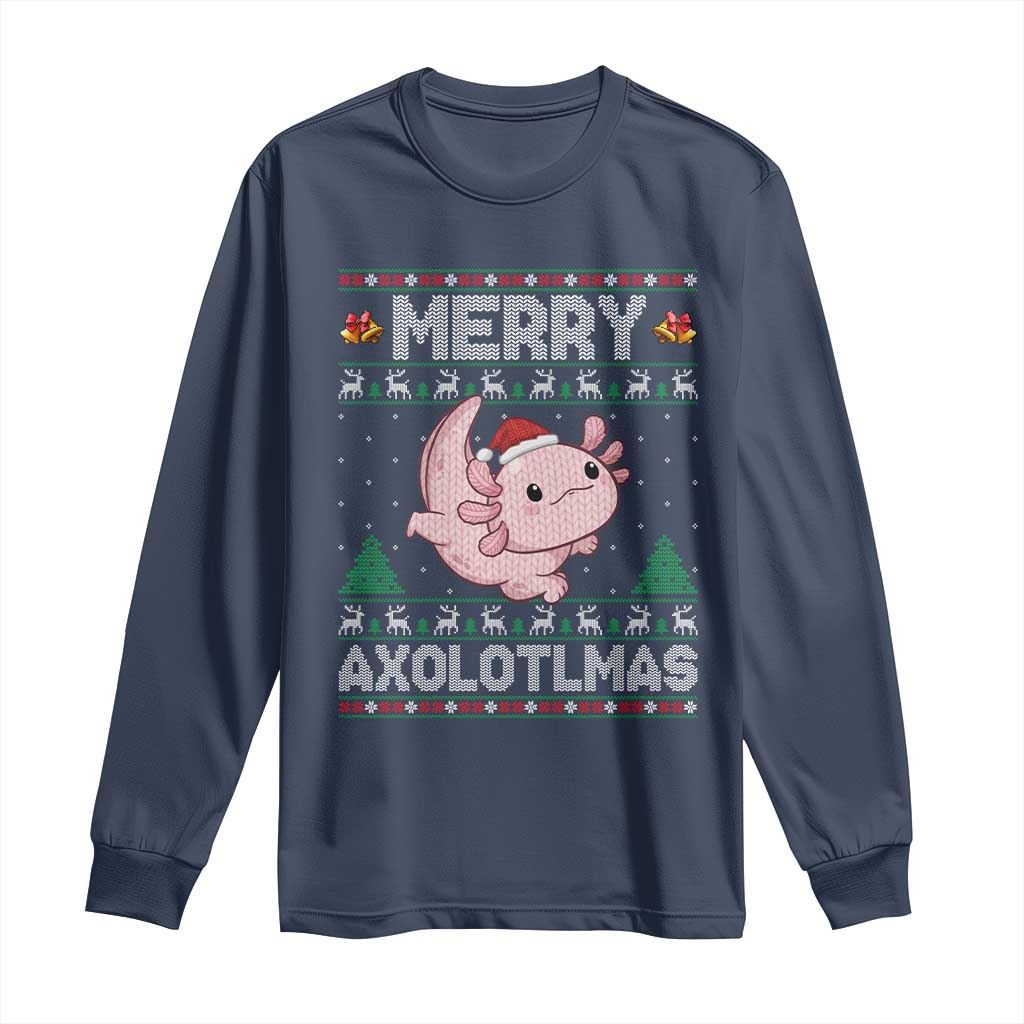 Funny Christmas Axolotl Long Sleeve Shirt Merry Axolotlmas Xmas Salamander TS11 Navy Print Your Wear