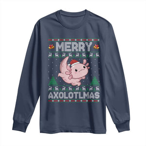 Funny Christmas Axolotl Long Sleeve Shirt Merry Axolotlmas Xmas Salamander TS11 Navy Print Your Wear