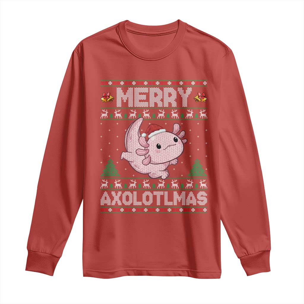 Funny Christmas Axolotl Long Sleeve Shirt Merry Axolotlmas Xmas Salamander - Print Your Wear