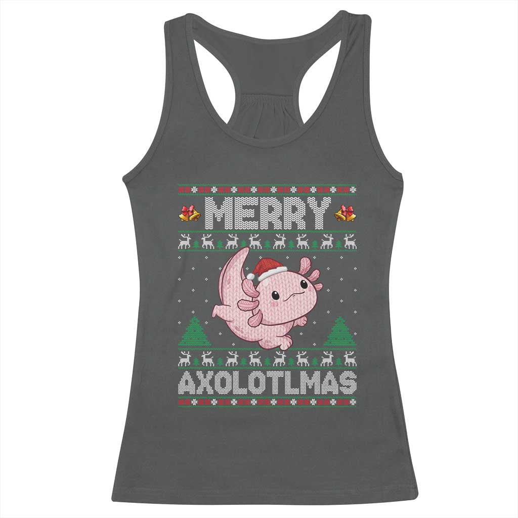 Funny Christmas Axolotl Racerback Tank Top Merry Axolotlmas Xmas Salamander TS11 Dark Heather Print Your Wear