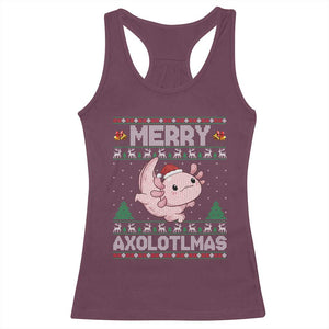 Funny Christmas Axolotl Racerback Tank Top Merry Axolotlmas Xmas Salamander TS11 Maroon Print Your Wear