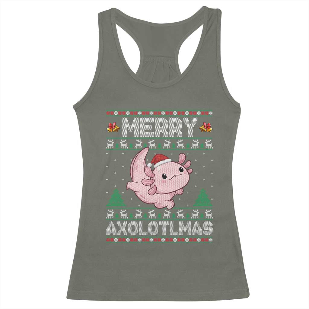 Funny Christmas Axolotl Racerback Tank Top Merry Axolotlmas Xmas Salamander TS11 Military Green Print Your Wear