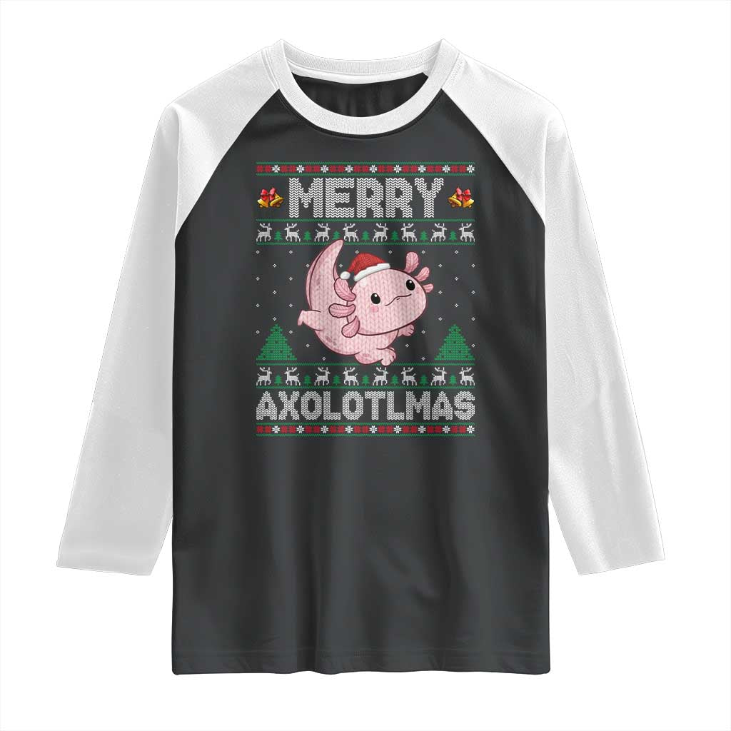 Funny Christmas Axolotl Raglan Shirt Merry Axolotlmas Xmas Salamander TS11 Black White Print Your Wear