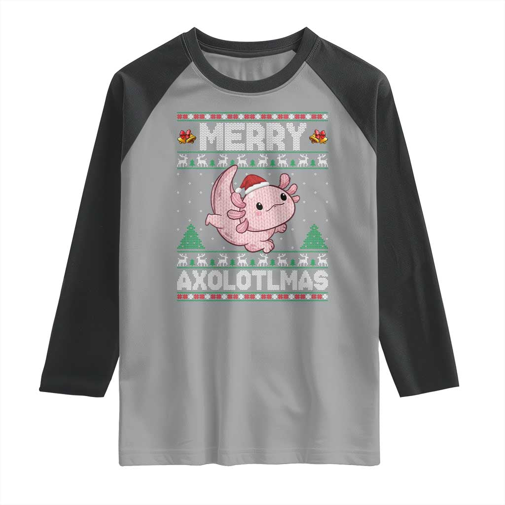 Funny Christmas Axolotl Raglan Shirt Merry Axolotlmas Xmas Salamander TS11 Sport Gray Black Print Your Wear