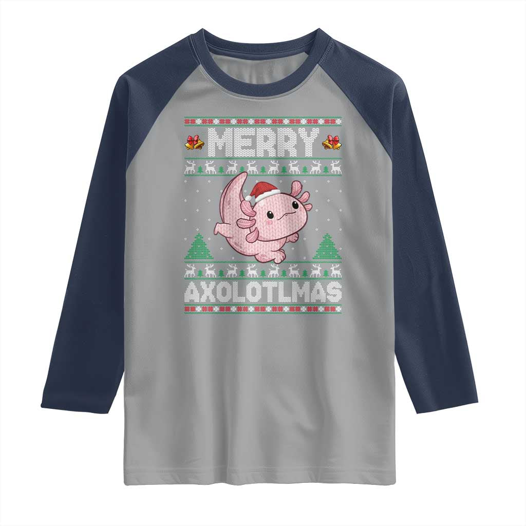 Funny Christmas Axolotl Raglan Shirt Merry Axolotlmas Xmas Salamander TS11 Sport Gray Navy Print Your Wear