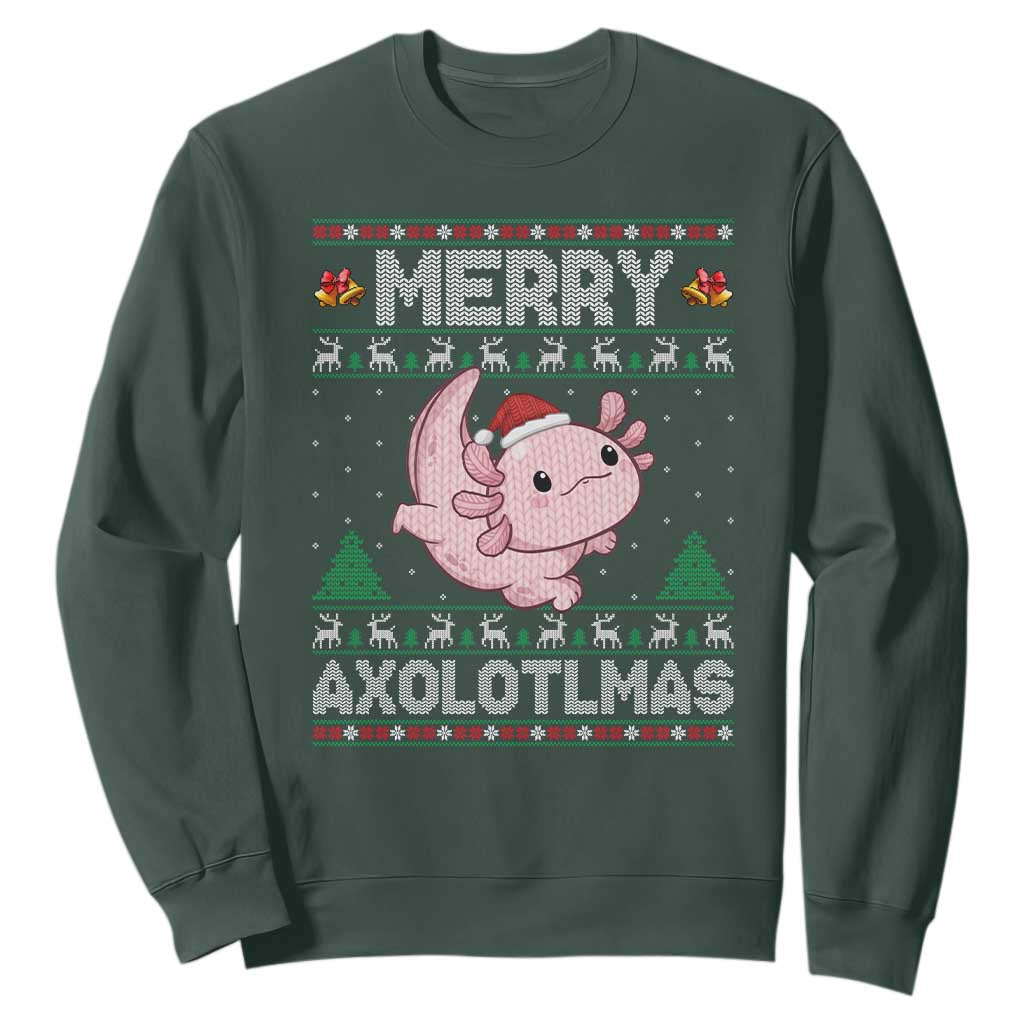 Funny Christmas Axolotl Sweatshirt Merry Axolotlmas Xmas Salamander TS11 Dark Forest Green Print Your Wear