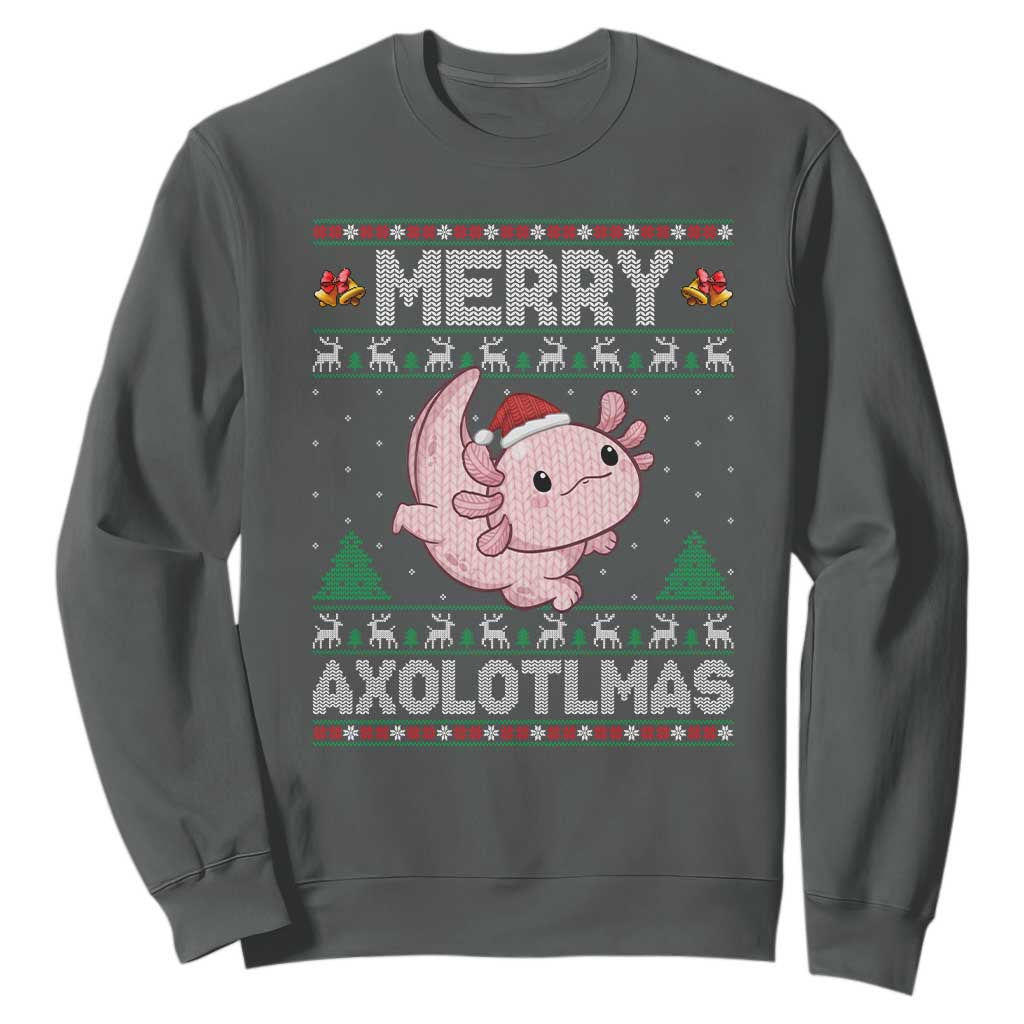Funny Christmas Axolotl Sweatshirt Merry Axolotlmas Xmas Salamander TS11 Dark Heather Print Your Wear