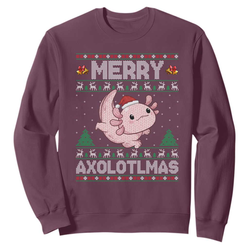 Funny Christmas Axolotl Sweatshirt Merry Axolotlmas Xmas Salamander TS11 Maroon Print Your Wear