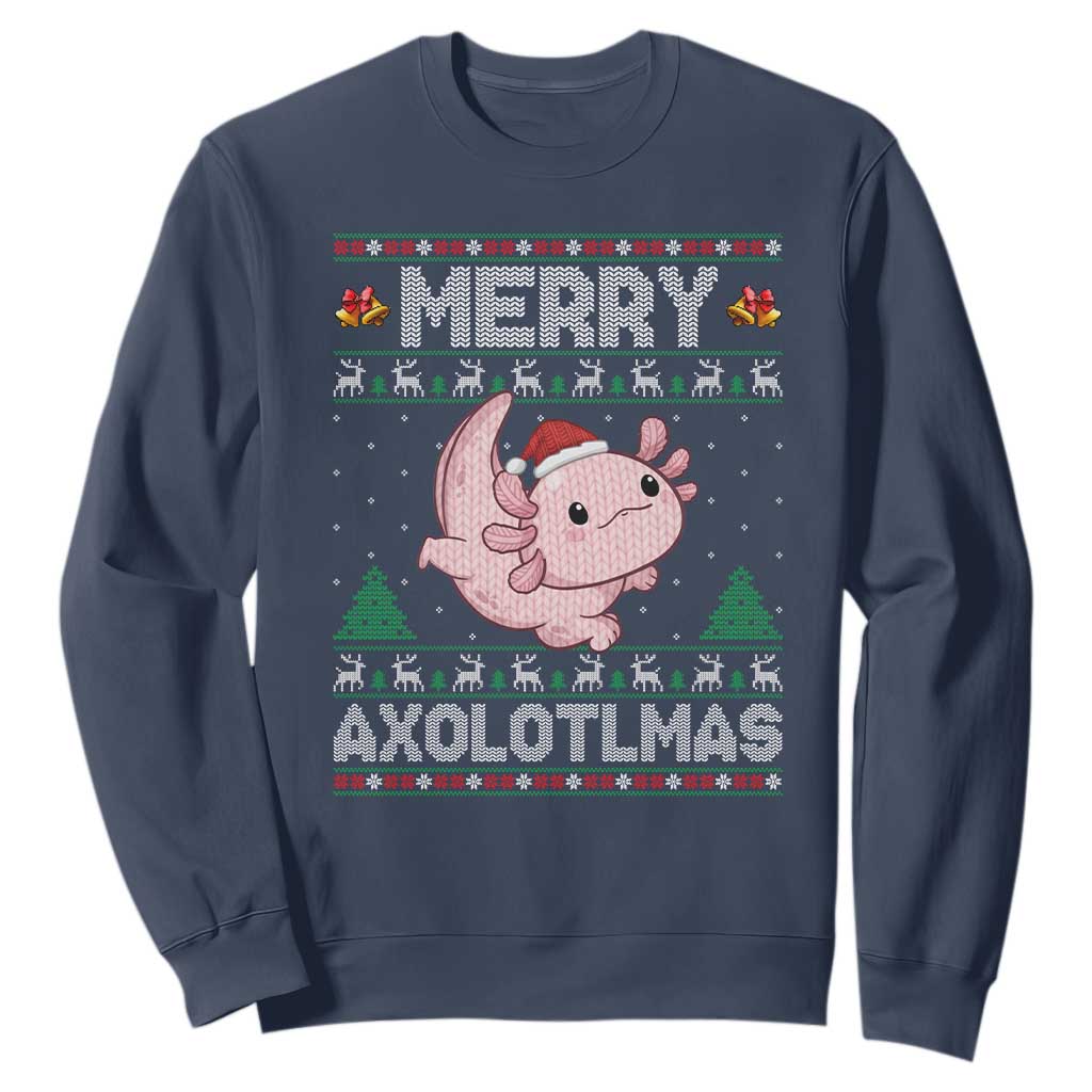 Funny Christmas Axolotl Sweatshirt Merry Axolotlmas Xmas Salamander TS11 Navy Print Your Wear
