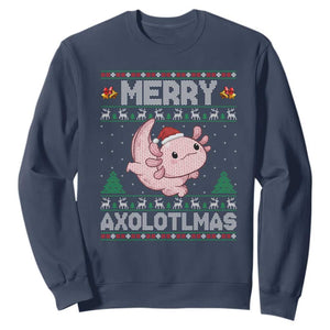 Funny Christmas Axolotl Sweatshirt Merry Axolotlmas Xmas Salamander TS11 Navy Print Your Wear