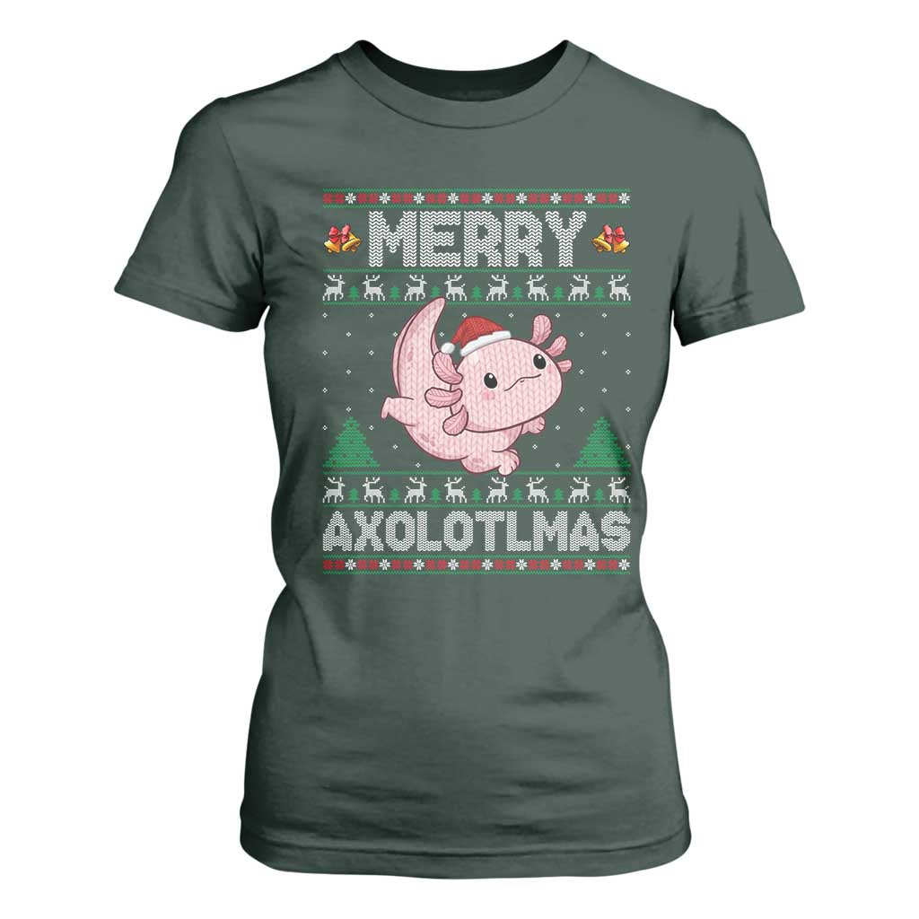 Funny Christmas Axolotl T Shirt For Women Merry Axolotlmas Xmas Salamander TS11 Dark Forest Green Print Your Wear