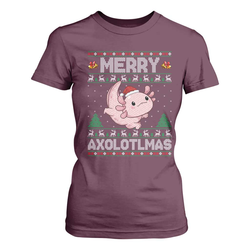 Funny Christmas Axolotl T Shirt For Women Merry Axolotlmas Xmas Salamander TS11 Maroon Print Your Wear